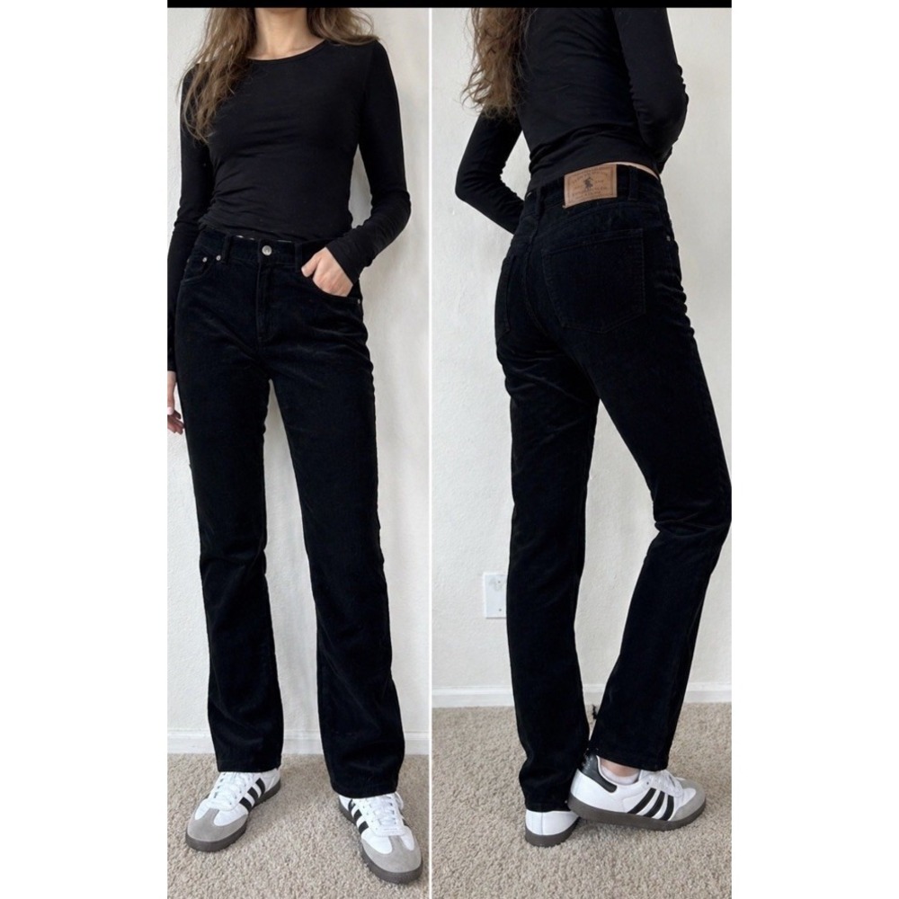 Lauren Jeans Co Ralph Lauren Corduroy Pants Black Straight Leg Size 6 Y2K Preppy